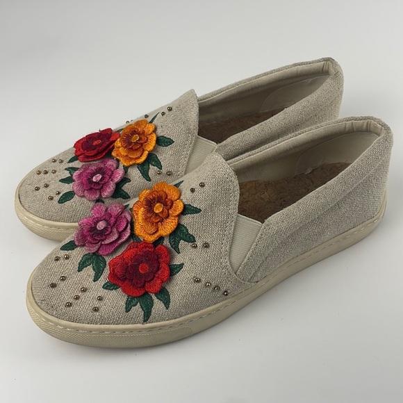 Soludos x Anthropologie | embroidered bahia floral slip on neutral boat shoe 10 - Picture 2 of 11